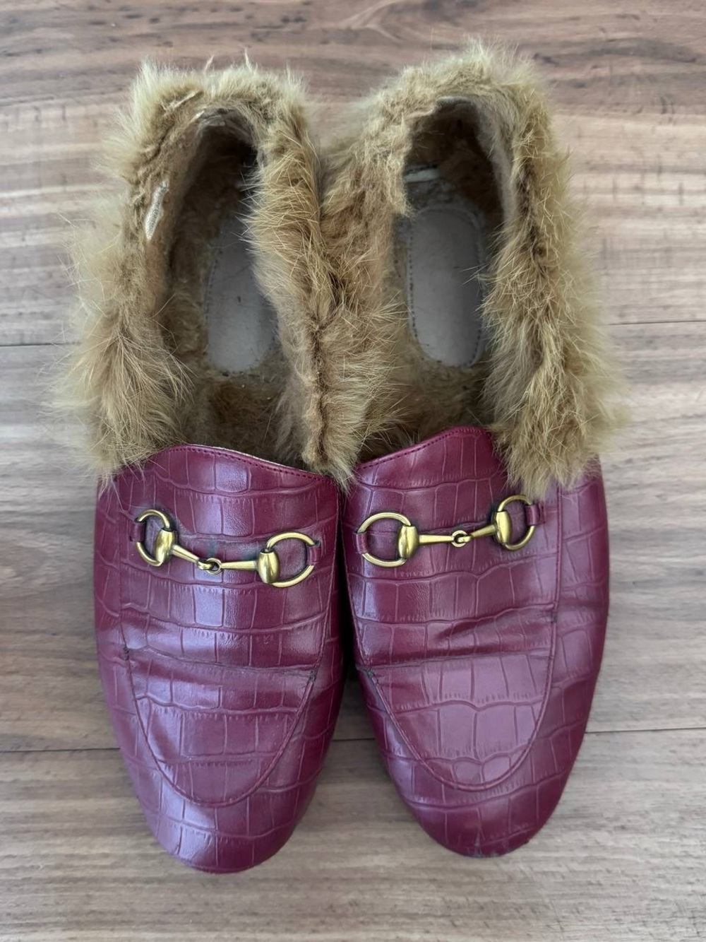 Fur Mules Burgundy EU 37